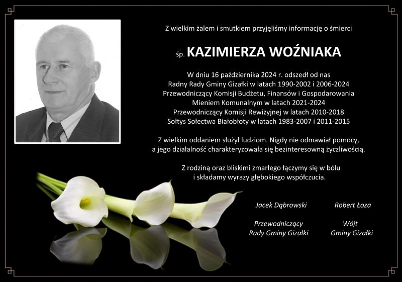 Kondolencje z powodu śmierci Kazimierza Woźniaka