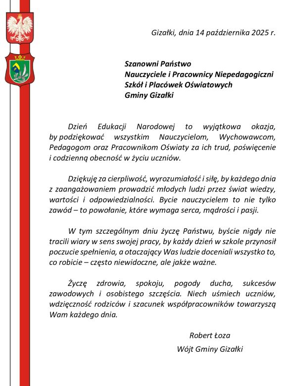 Życzenia z okazji Dnia Edukacji Narodowej