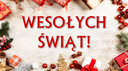 Papateria świąteczna i napis: Wesołych Świąt