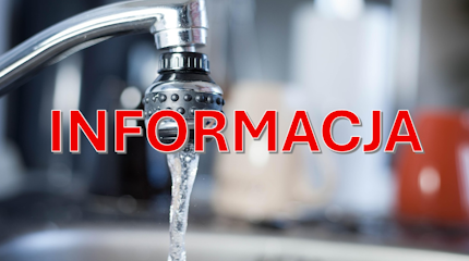 Woda lecąca z kranu i napis informacja